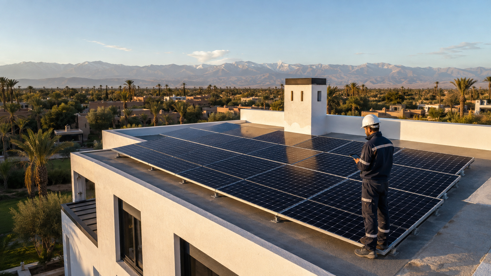 Panneaux solaires sur une villa au Maroc